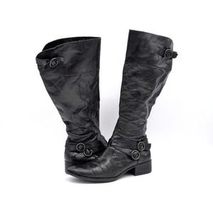 Born Crown Lira Crinkle Womens 10 Knee High Boots Black Leather Buckle Accents